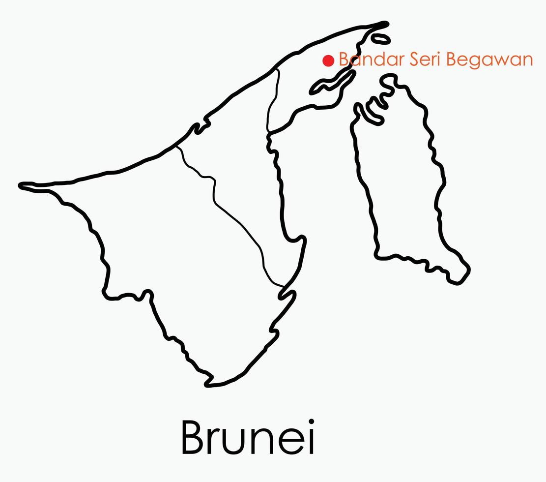 mapa de dibujo a mano alzada de garabatos de brunei. vector