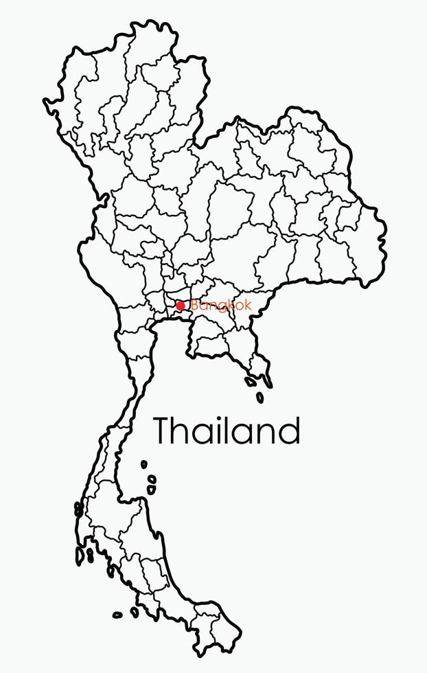 Doodle mapa de dibujo a mano alzada de Tailandia. vector