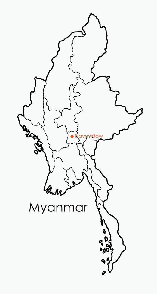 Doodle freehand drawing map of Myammar. vector