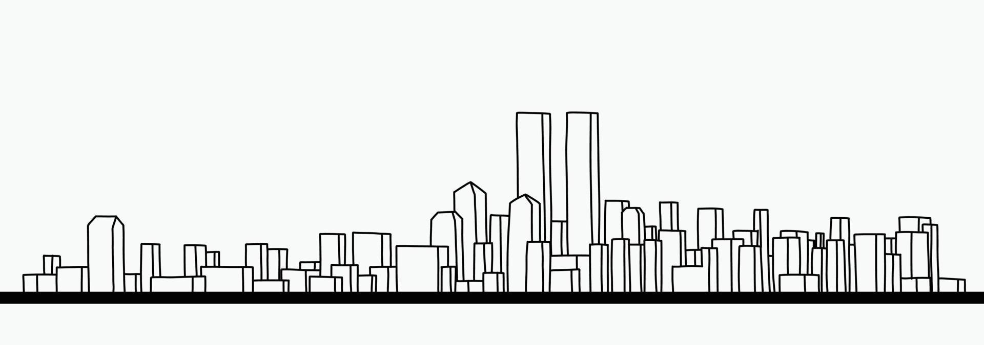 Modern cityscape skyline outline doodle drawing on white background. vector