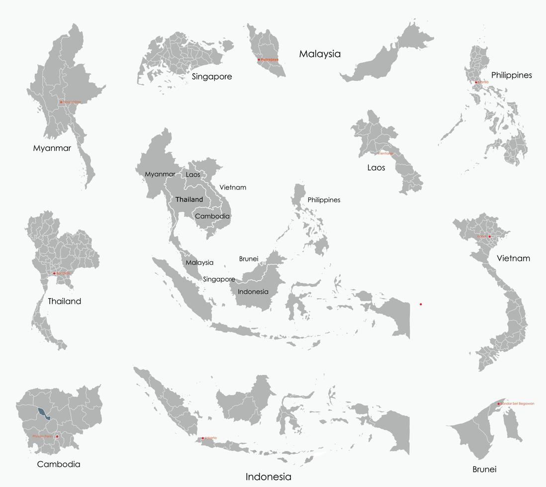 Doodle freehand drawing map of countries of South east Asia. vector