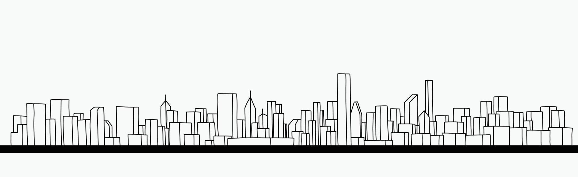 Modern cityscape skyline outline doodle drawing on white background. vector