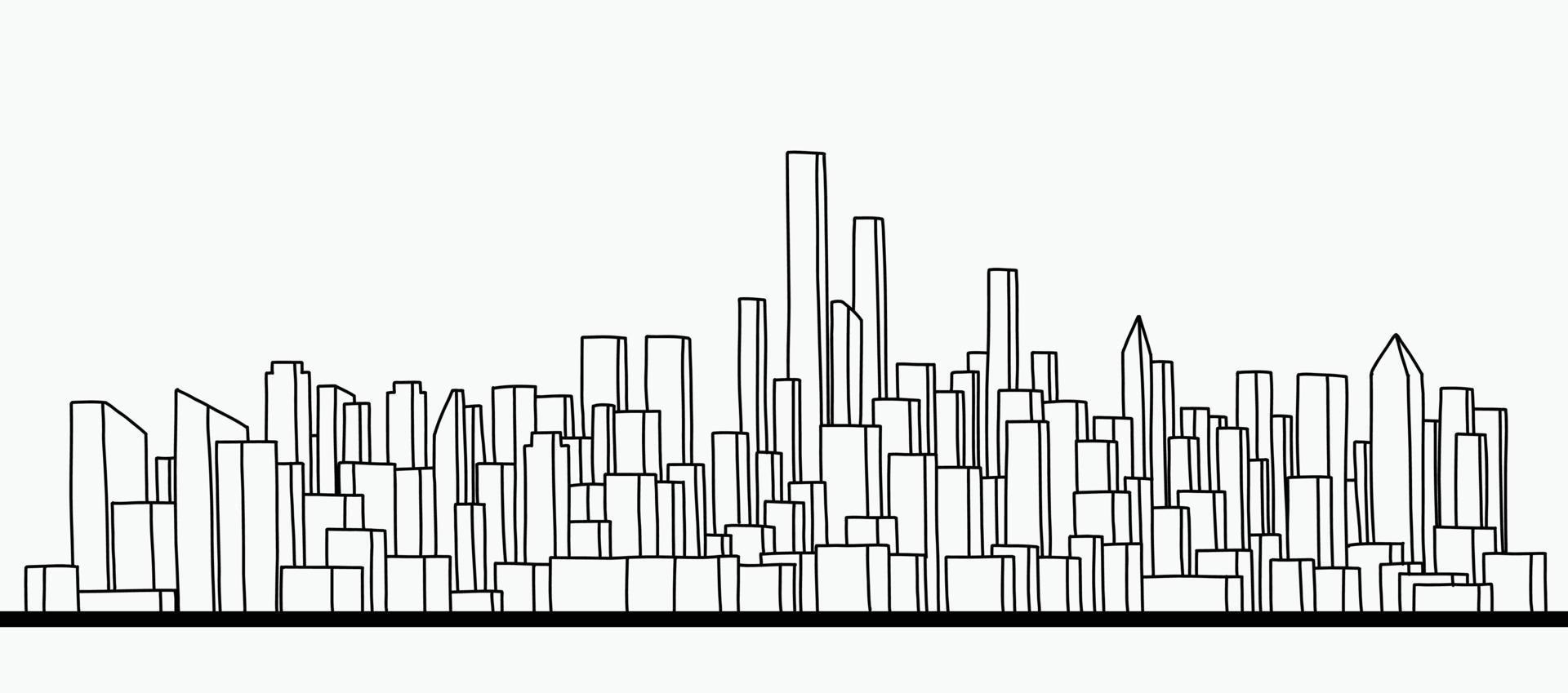 Modern cityscape skyline outline doodle drawing on white background. vector