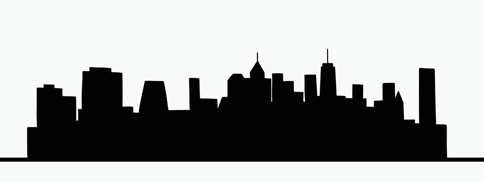 Modern cityscape skyline outline doodle drawing on white background. vector
