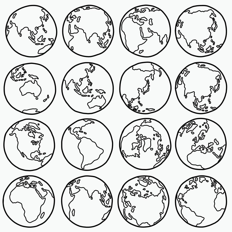 Doodle freehand drawing of earth collection. vector