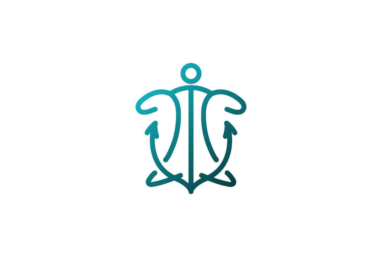 Line Art of Ocean Marine Nautical Turtle Anchor Logo Design Vector