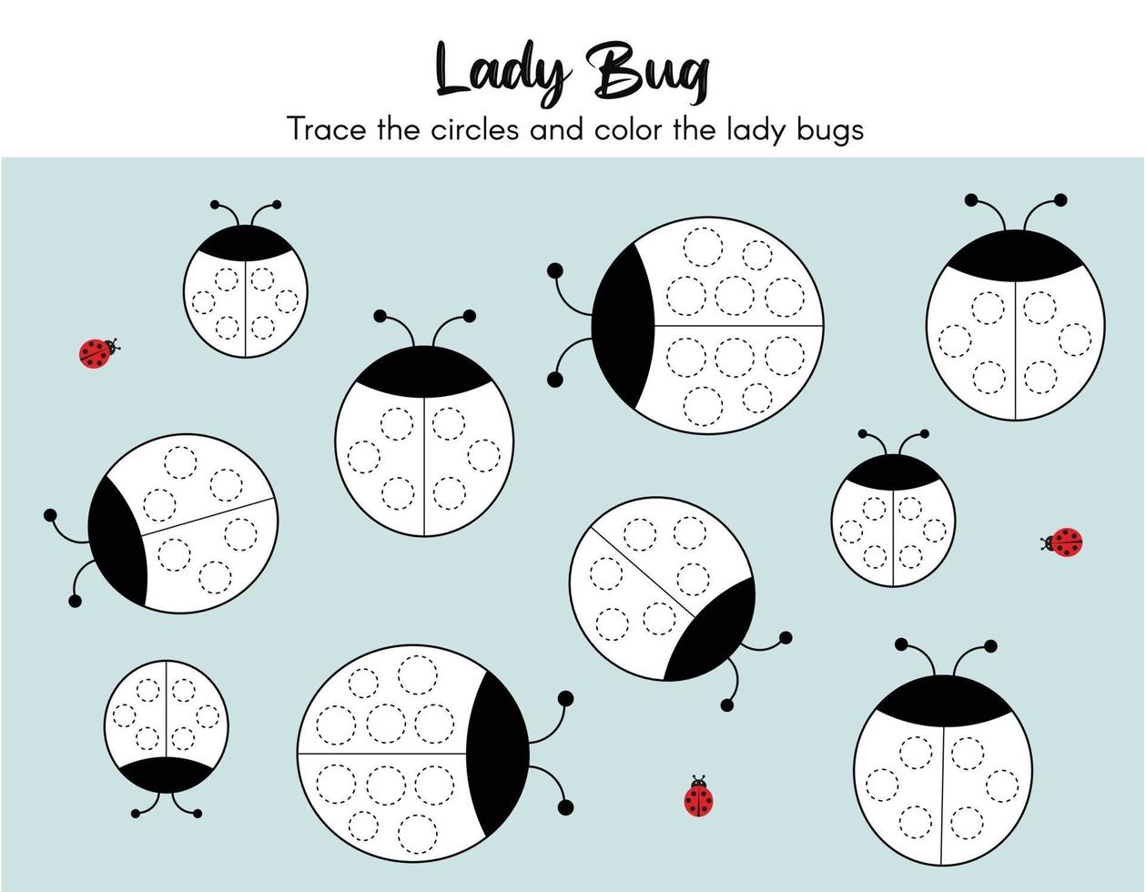 Lady bug practice worksheet vector