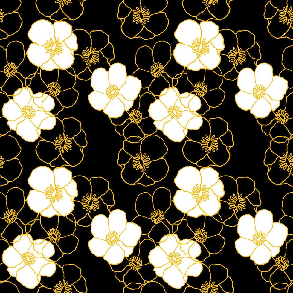 Seamless outline color gold flower, Vector drawing pattern flower design for fashion clothes, wallpaper, decoration background.