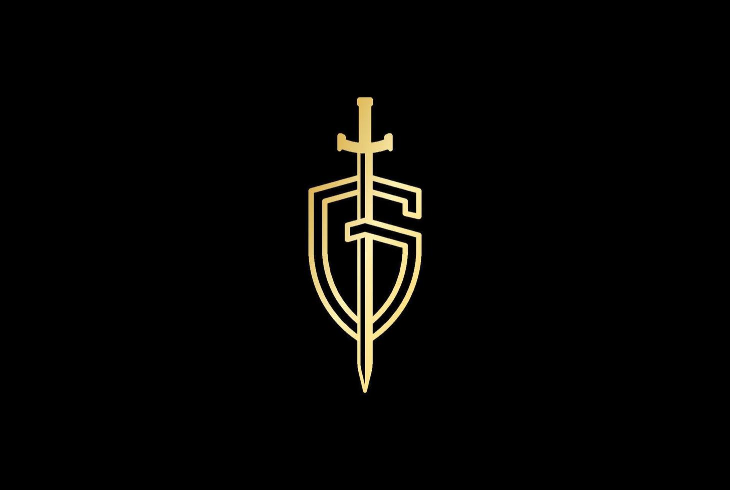 Golden Shield with Galahad Sword Blade Logo Design Vector