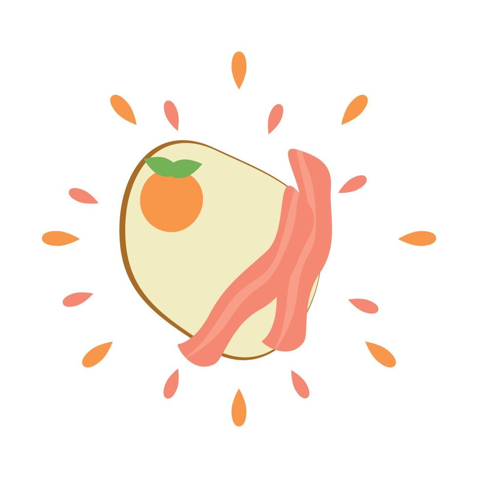 icono abstracto huevo jugoso con tocino con salpicaduras sobre fondo blanco - vector