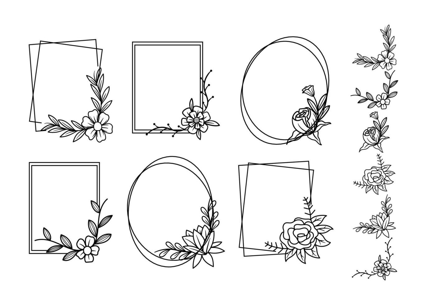 Floral frame line art illustration template vector design