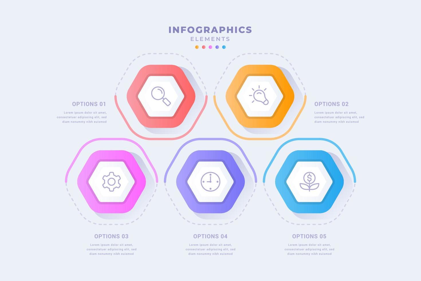 Five options modern business infographic template design vector