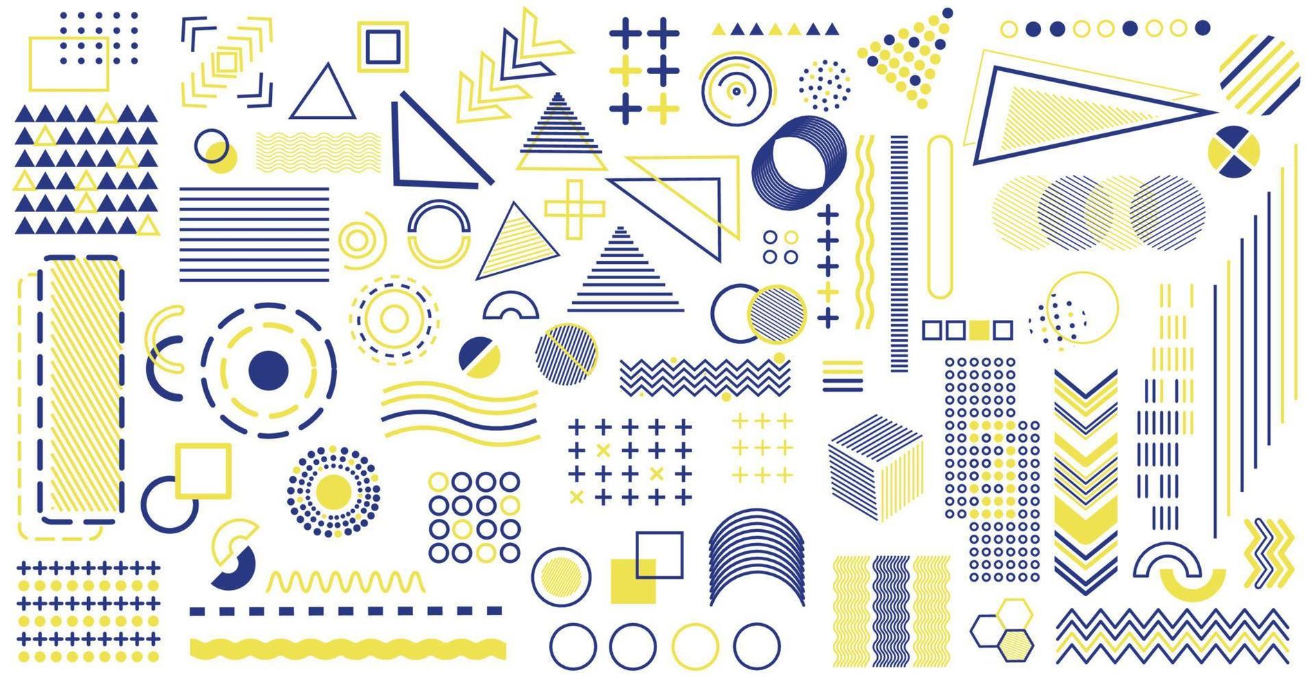 Big set of various abstract yellow-blue elements on a white background - Vector