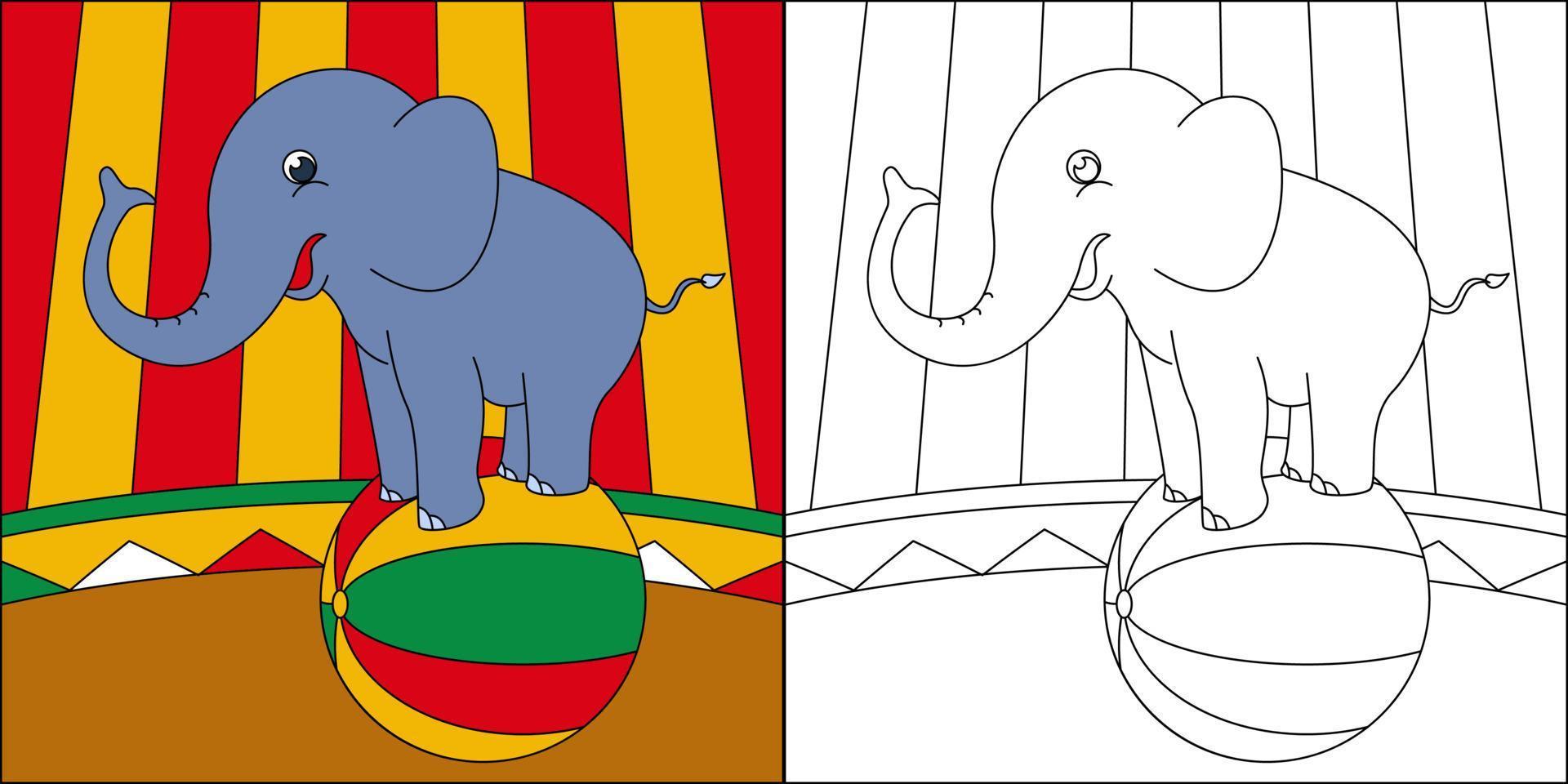Espectáculo de circo de elefantes adecuado para la ilustración de vector de página de coloreado infantil
