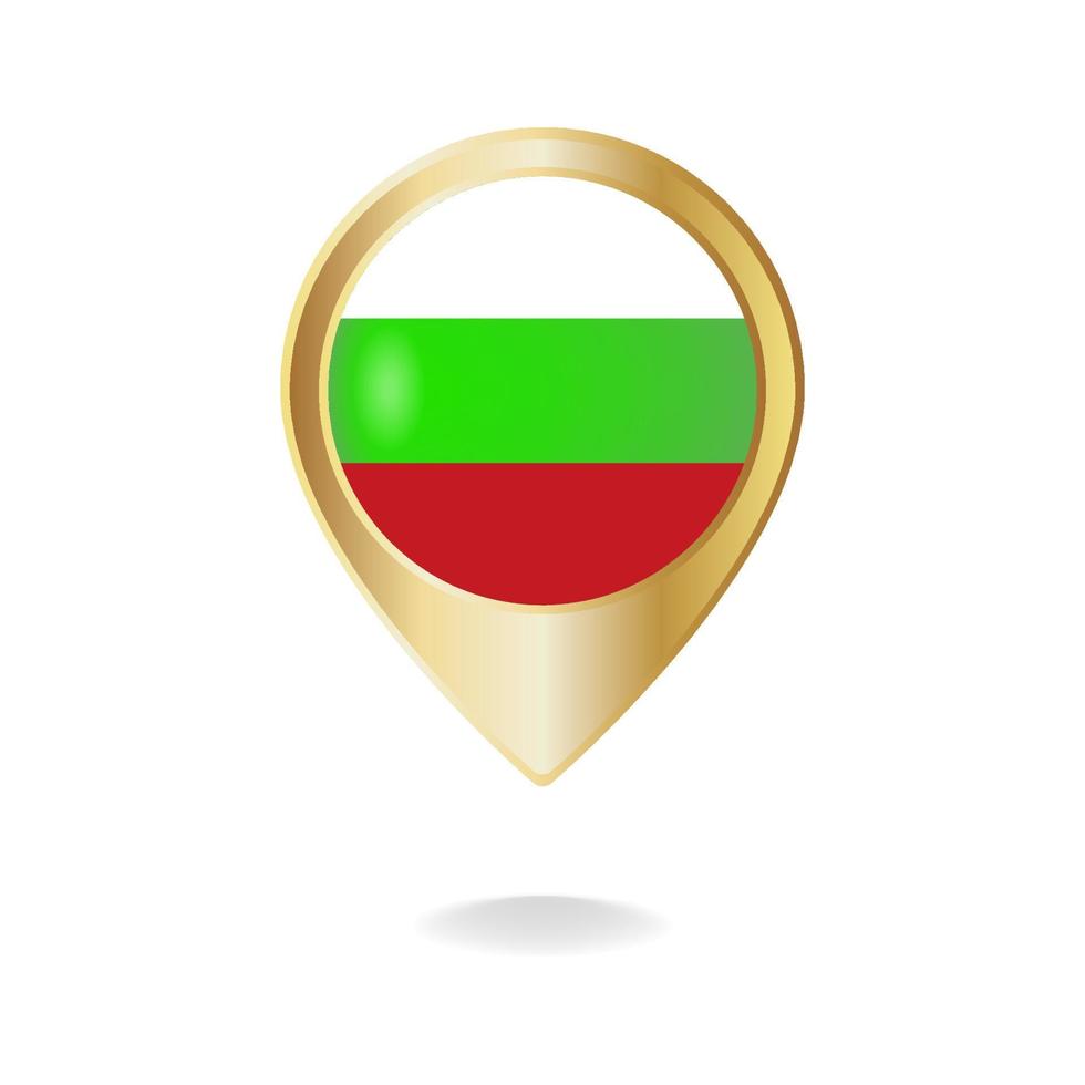 bandera de bulgaria en el mapa de puntero dorado, ilustración vectorial eps.10 vector