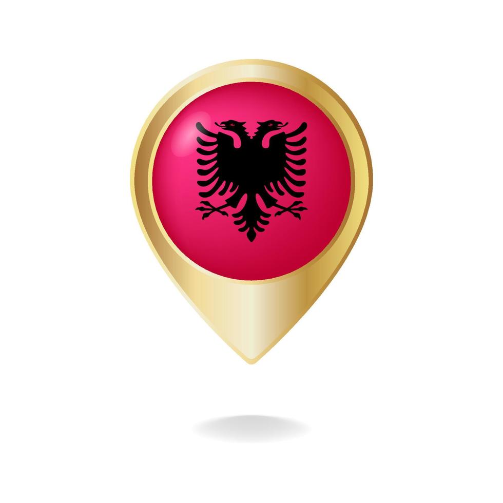 bandera de albania en el mapa de puntero dorado, ilustración vectorial eps.10 vector