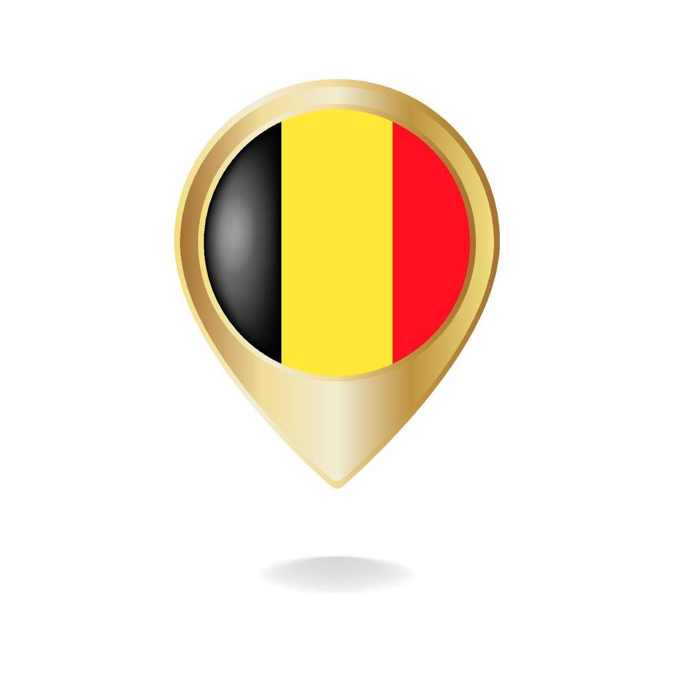 Bandera de Bélgica en el mapa de puntero dorado, ilustración vectorial EPS.10 vector