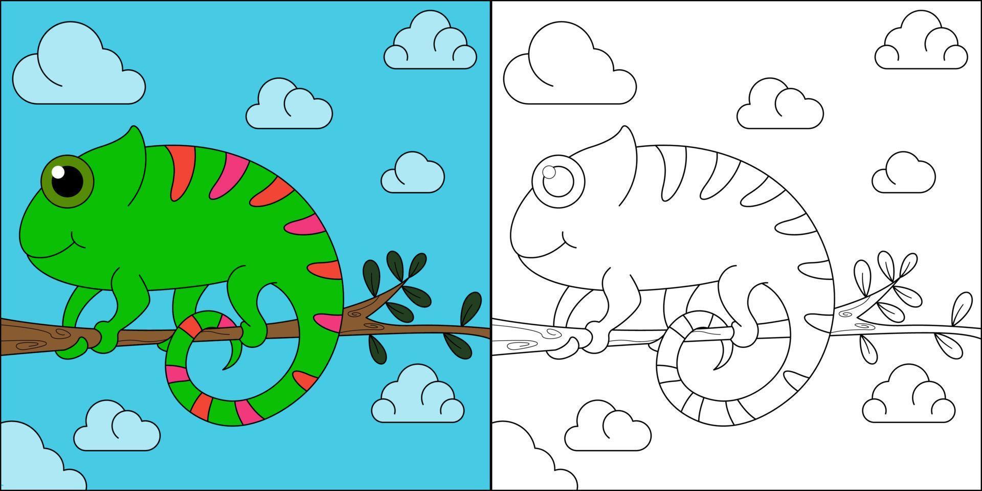 lagarto camaleón adecuado para la ilustración de vector de página para colorear de los niños