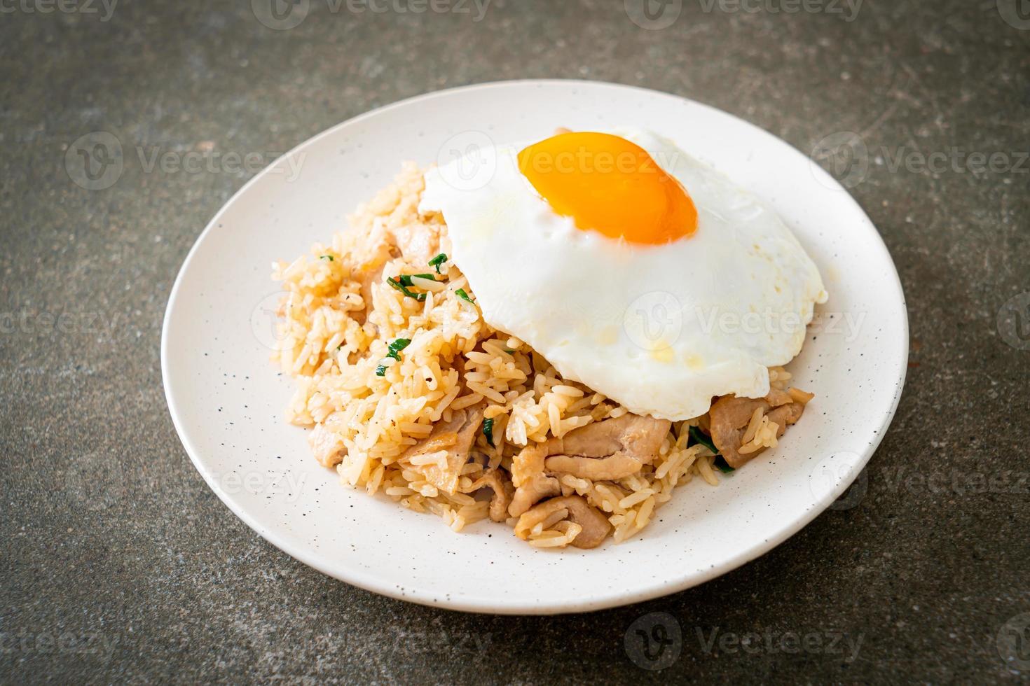 arroz frito con cerdo y huevo frito al estilo japonés foto