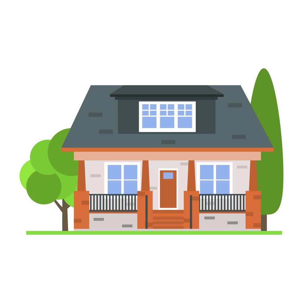 Country residential house, cottage or private house. Residential property isolated on a white background. vector