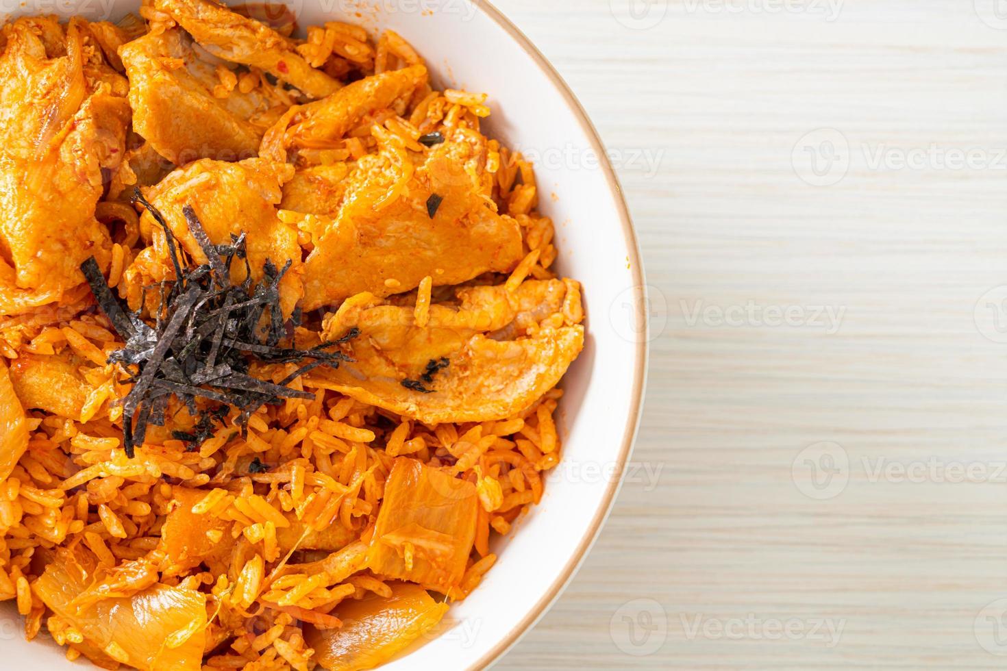 kimchi fried rice with pork sliced photo