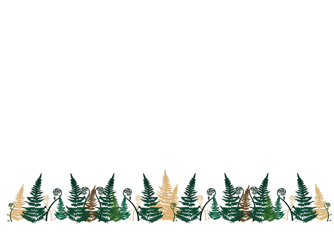 Fern horizontal banner. Vector stock illustration. Isolated on a white background. Summer. Dark green foliage. Forest frame.