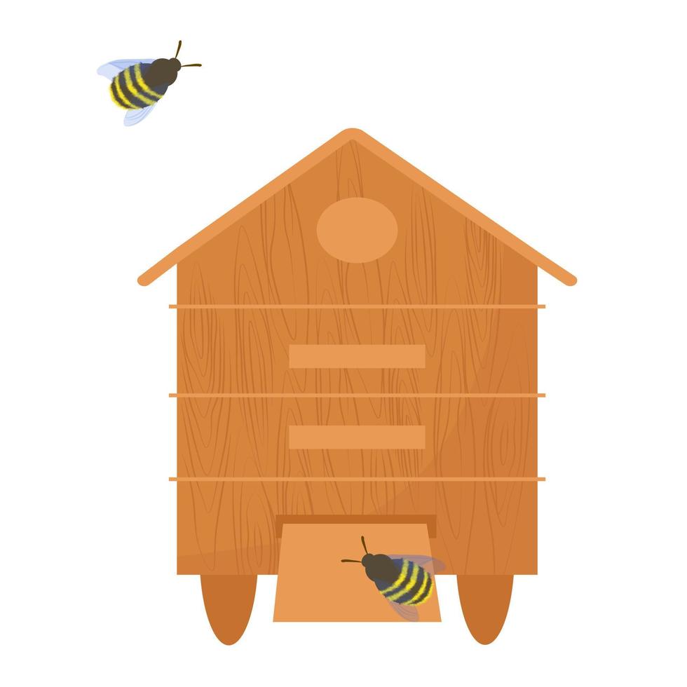 Ilustración de stock de vector de colmena. casa de abejas con insectos. Aislado en un fondo blanco.