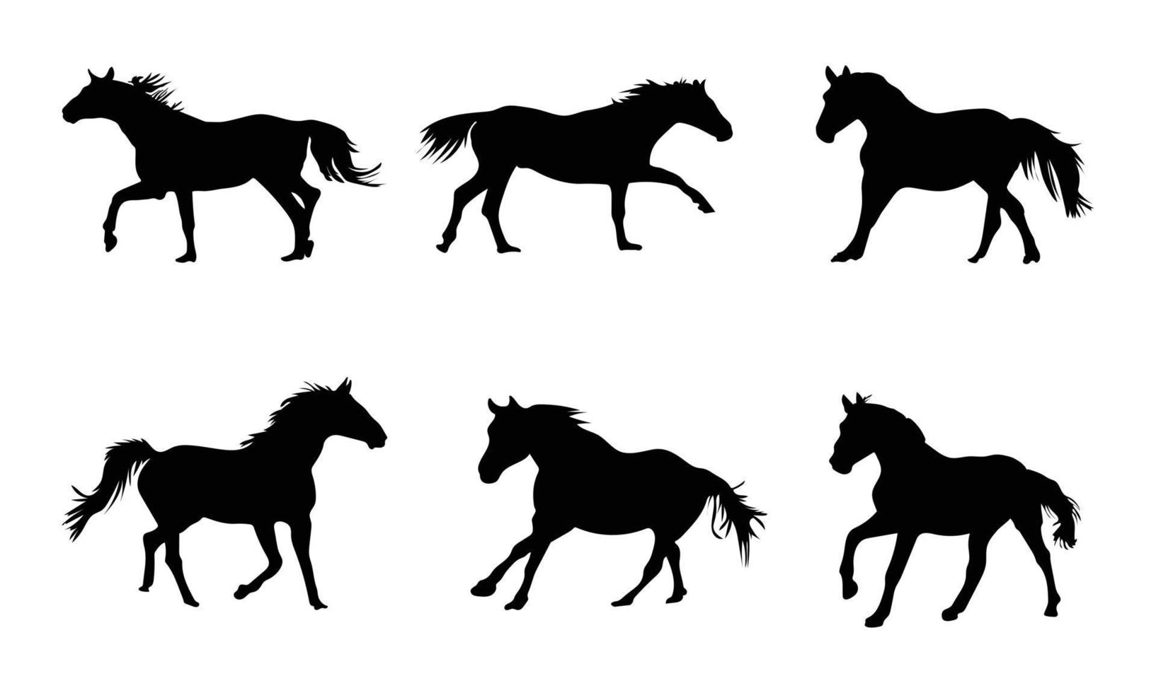 Collection of horses silhouettes set  on white background vector