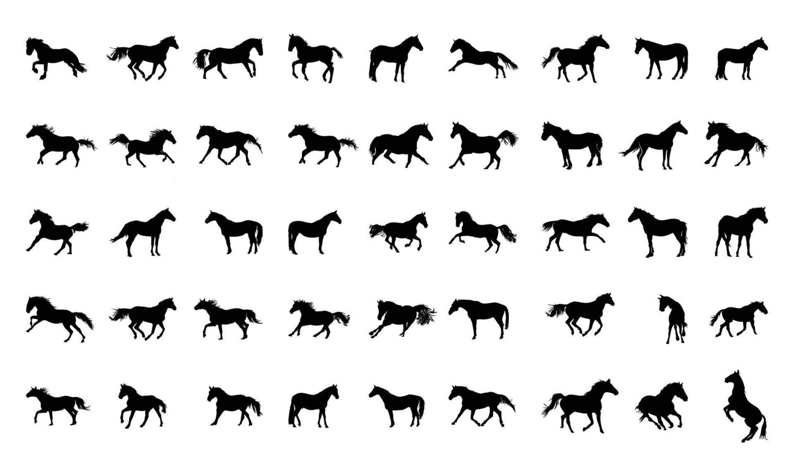 colección de siluetas de caballos en fondo blanco vector