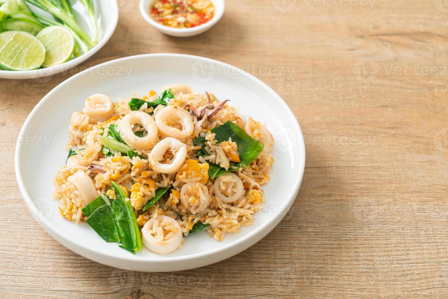 Fried rice with squid or octopus photo