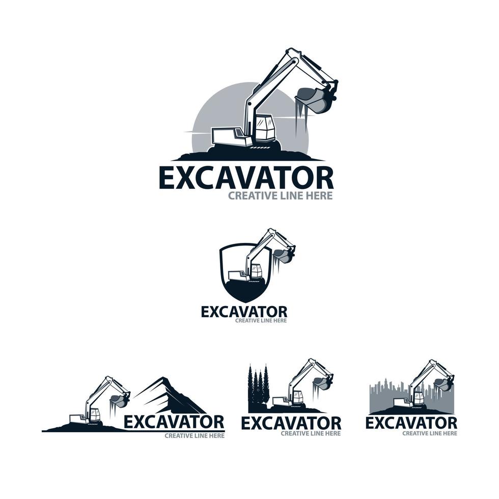 excavator logo set vector