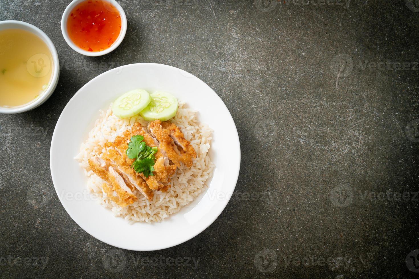 Steamed Rice with Fried Chicken or Hainanese Chicken Rice photo