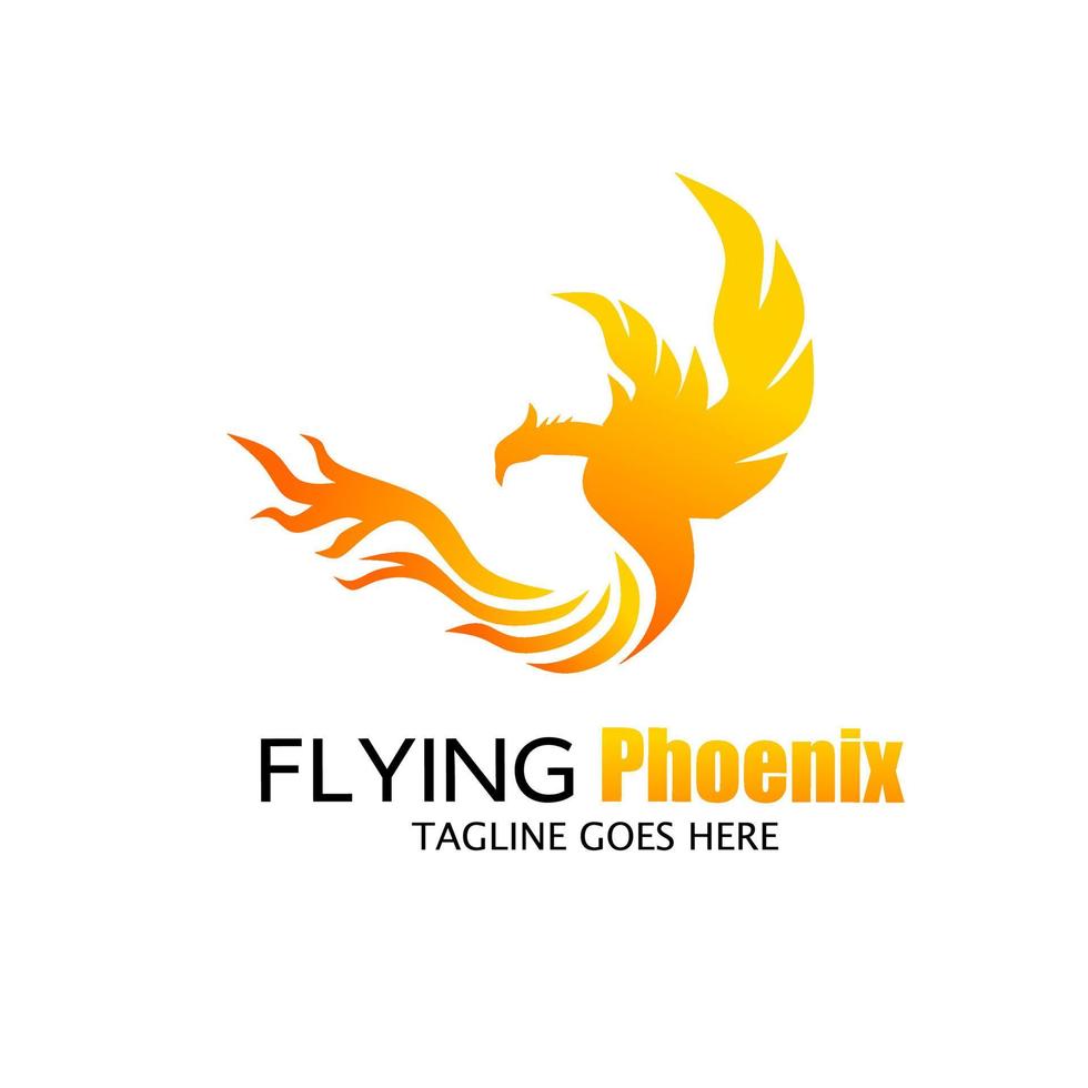 plantilla logo volador phoenix plumas forma fuego vector