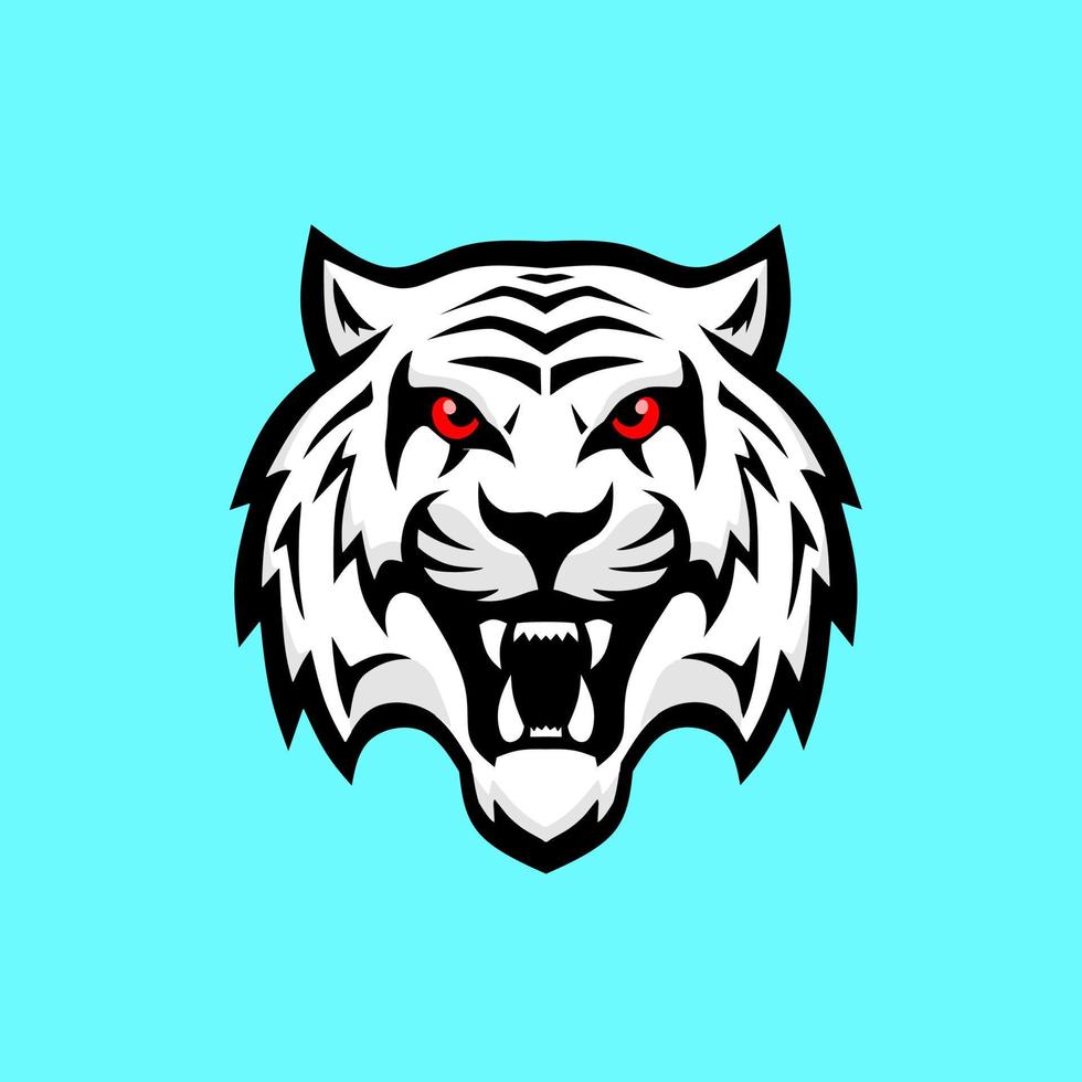 plantilla logo cabeza cara tigre blanco con ojos rojos vector