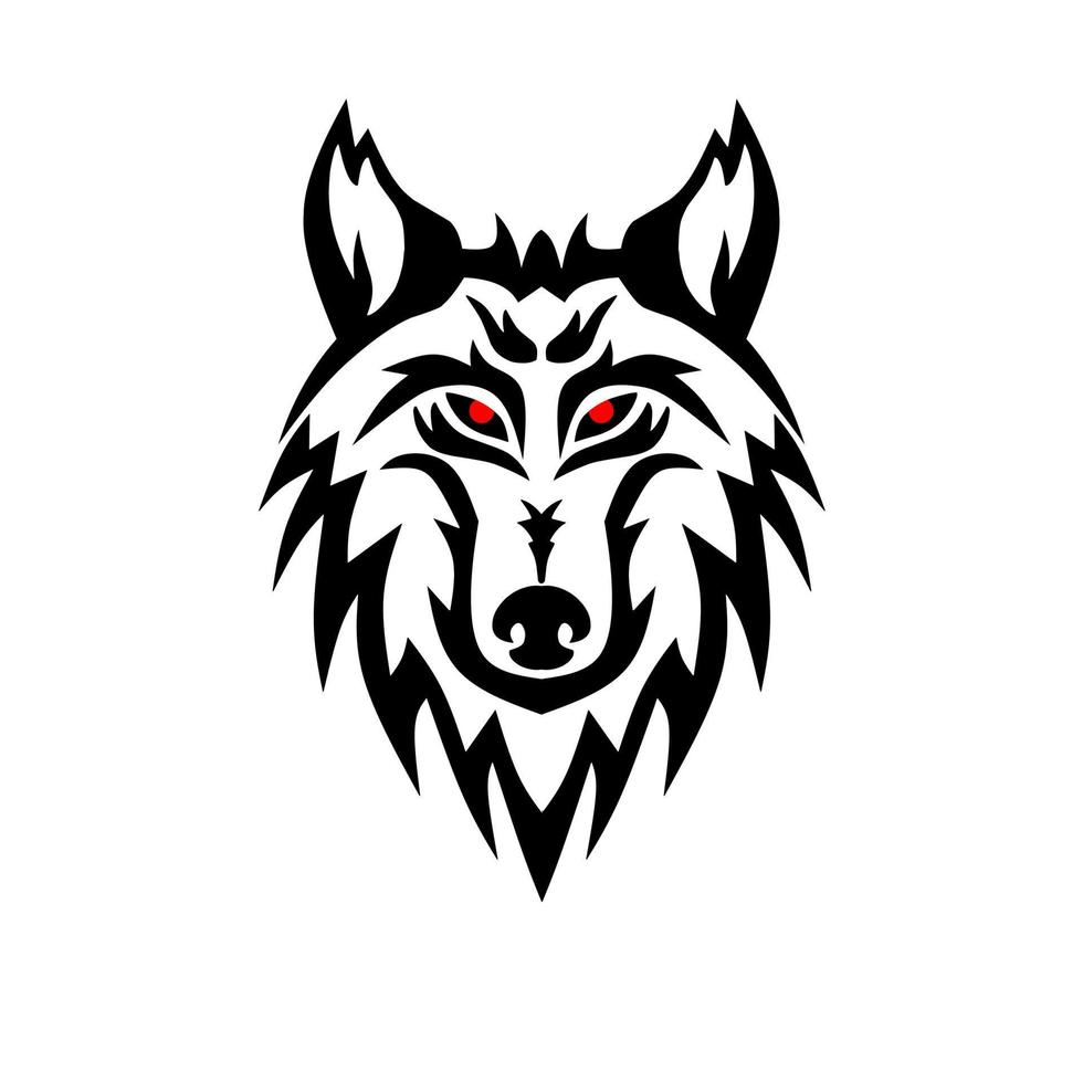 Template logo head face wolf style design tribal with red eyes vector