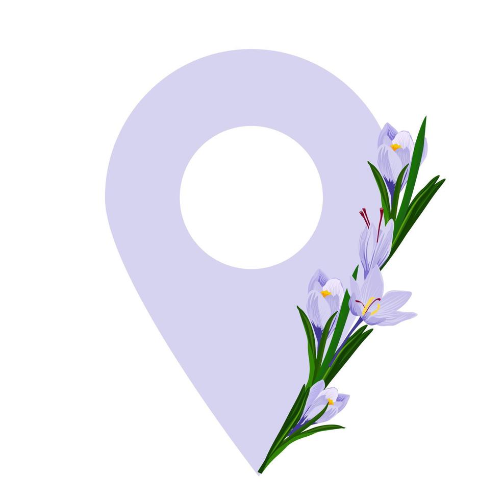 Spring pointer. The flowers are snowdrops of blue color. Pointer vector stock illustration. Isolated on a white background. Icons.