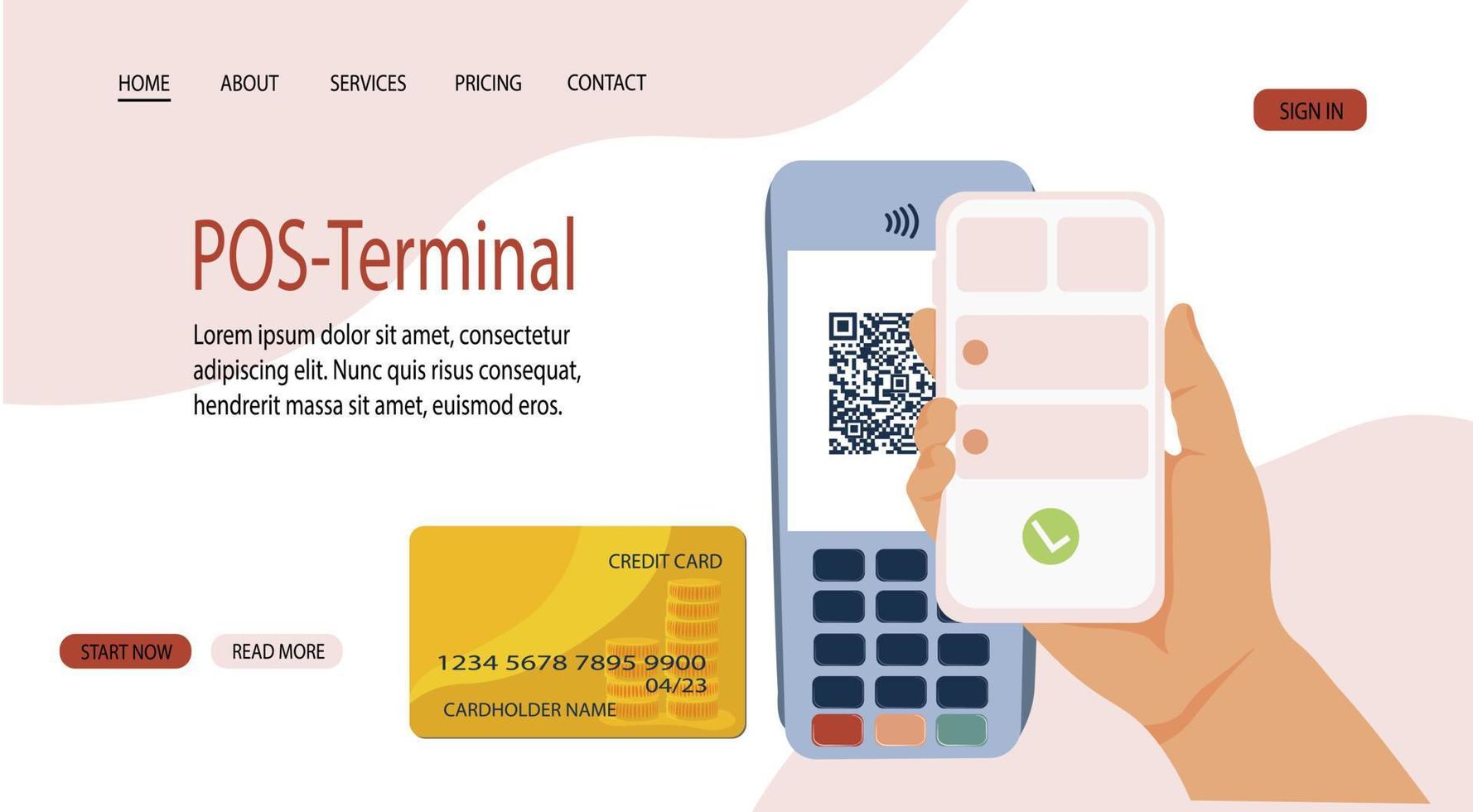 concepto de compras en línea. codigo qr pago. compra a través de una terminal pos. Aislado en un fondo blanco. ilustración de stock vectorial para banner, poder, vector