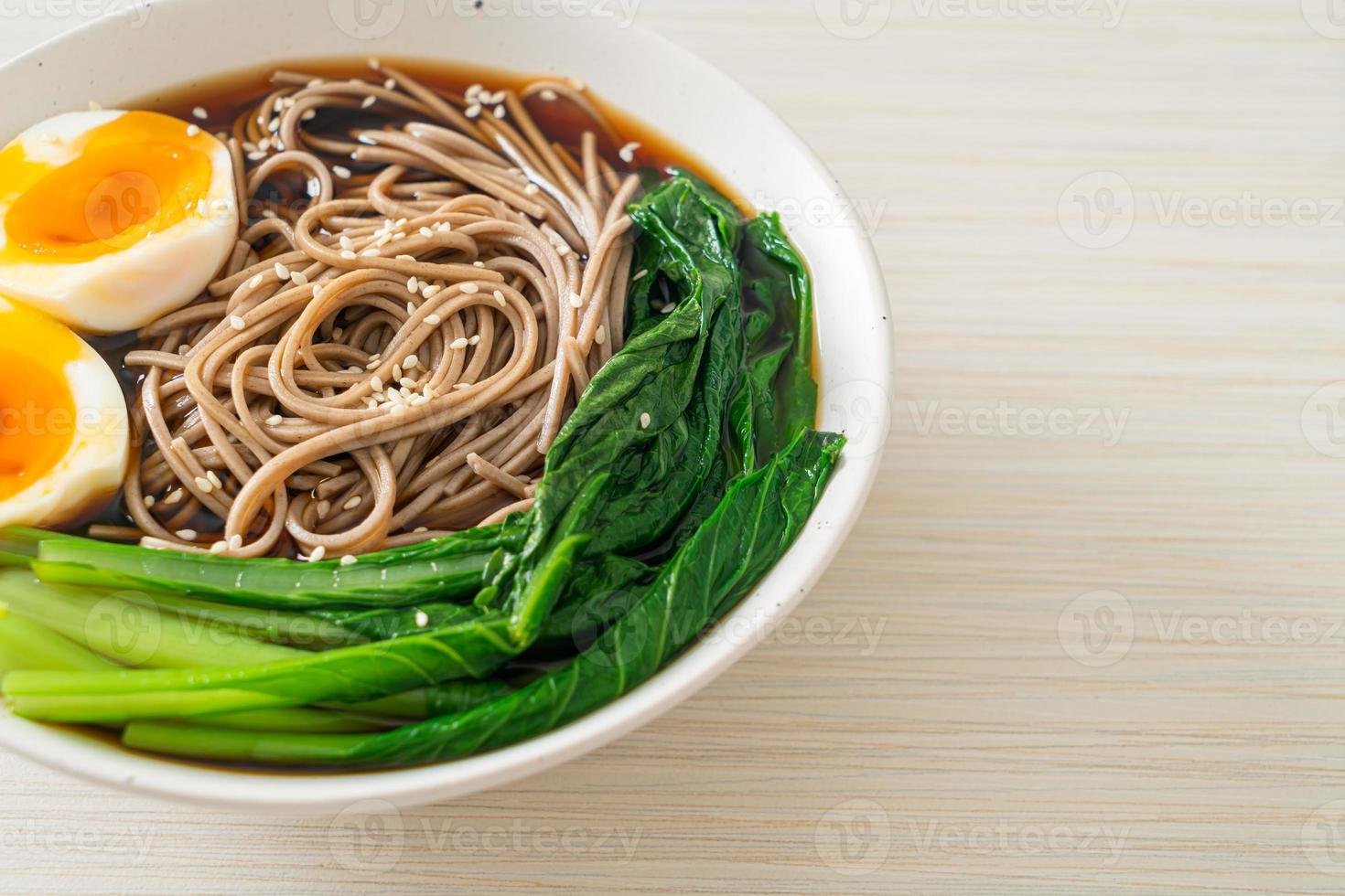 ramen noodles with egg - vegan or vegetarian food style photo