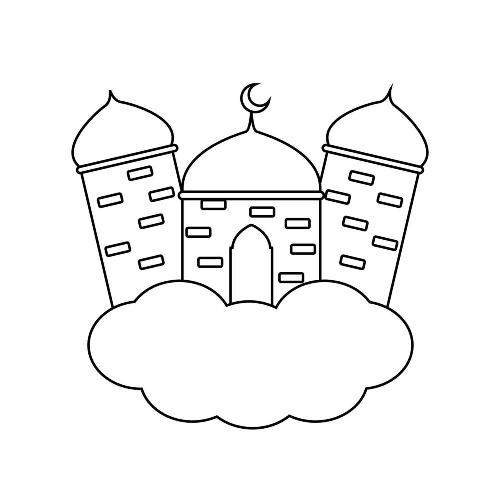 Coloring book Ramadan mosque above the clouds for children vector