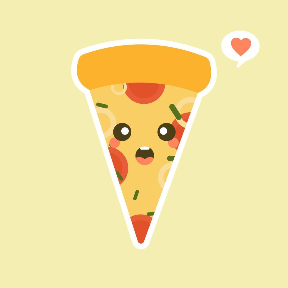 rebanada de pizza divertida. lindo conjunto de caracteres de pizza aislado sobre fondo de color. personajes de comida rápida. puede usar en el menú, en la tienda, en la barra, la tarjeta o pegatinas. fácil de editar vector