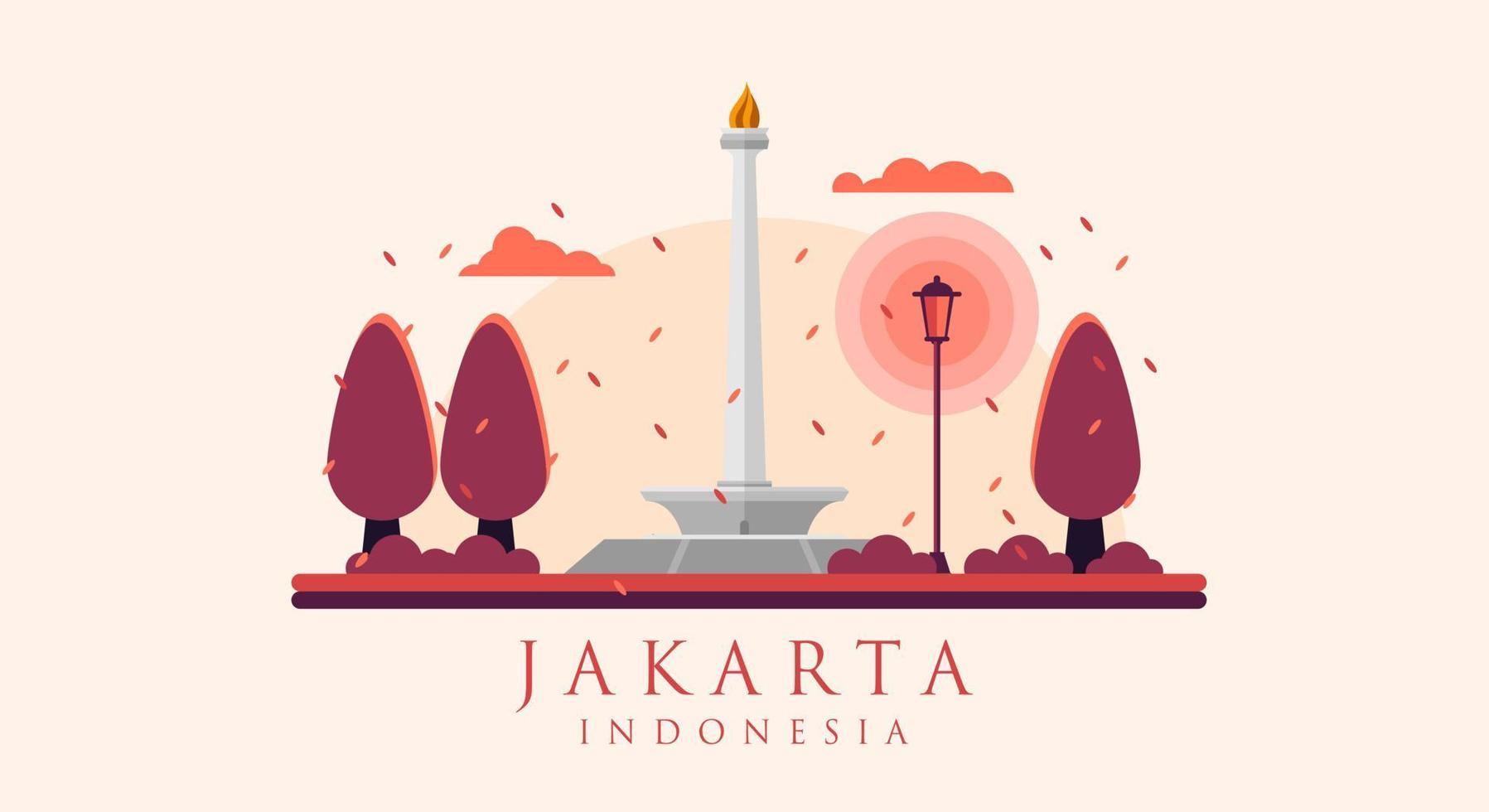 Monas Flat Vector Design Illustration. National Monument of Indonesia the Landmark of Jakarta City. Monumen Nasional Jakarta Tugu Monas, Capital City of Indonesia.