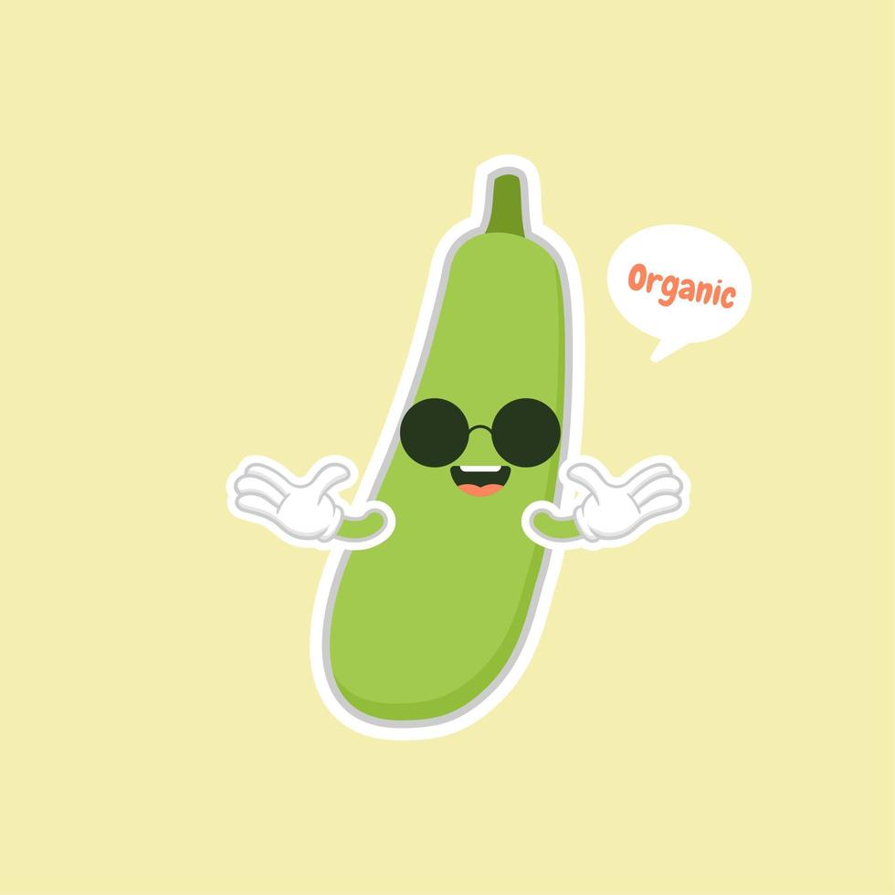 Cute and Kawaii Green Eggplant Cartoon Character icon on color background vector