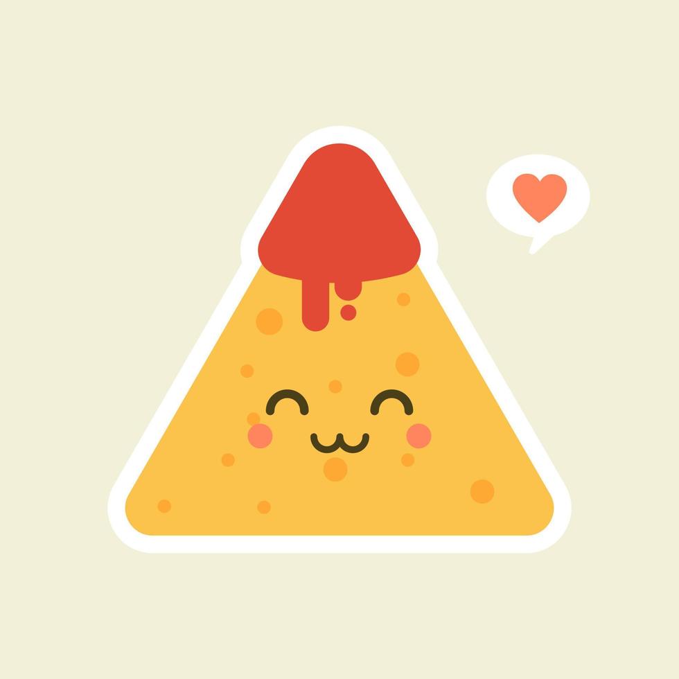 divertidos personajes nachos con salsa de tomate. buena comida mexicana. ilustración vectorial vector