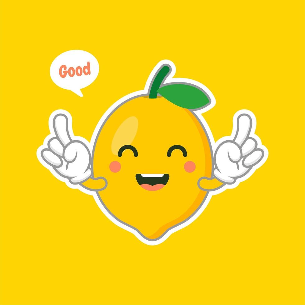 cute and kawaii lemon cartoon character in flat style. fresh lemon fruits on summer season. Funny lemon character logo. can be used in restaurant menu, cooking books and organic farm label vector