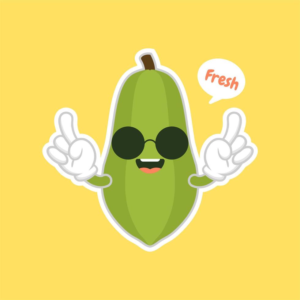 Ilustración de vector de diseño plano de personaje de papaya lindo y kawaii. vitaminas y nutrición de frutas tropicales, alimentos saludables e ingredientes para bebidas de jugo