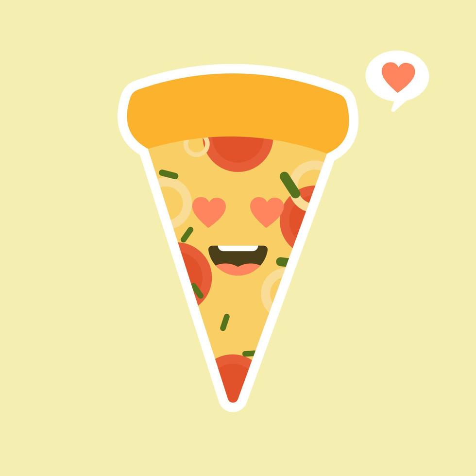 Funny Pizza slice. Cute pizza character set isolated on color background . Fast food characters. can use in the menu, in the shop, in the bar, the card or stickers. Easy to edit. vector