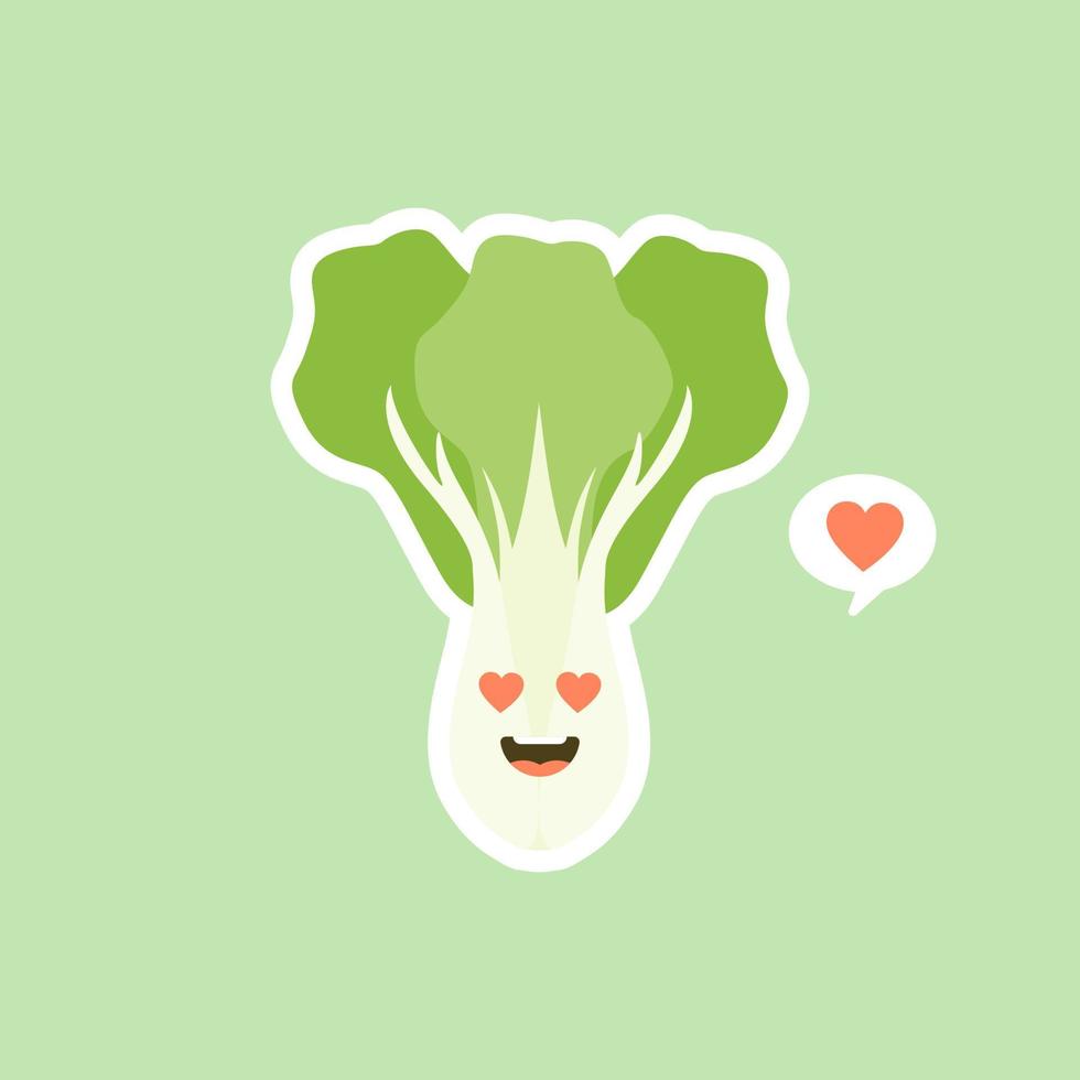 lindo pak choi personaje dibujos animados mascota vegetal comida saludable concepto aislado vector ilustración. personaje de bok choy