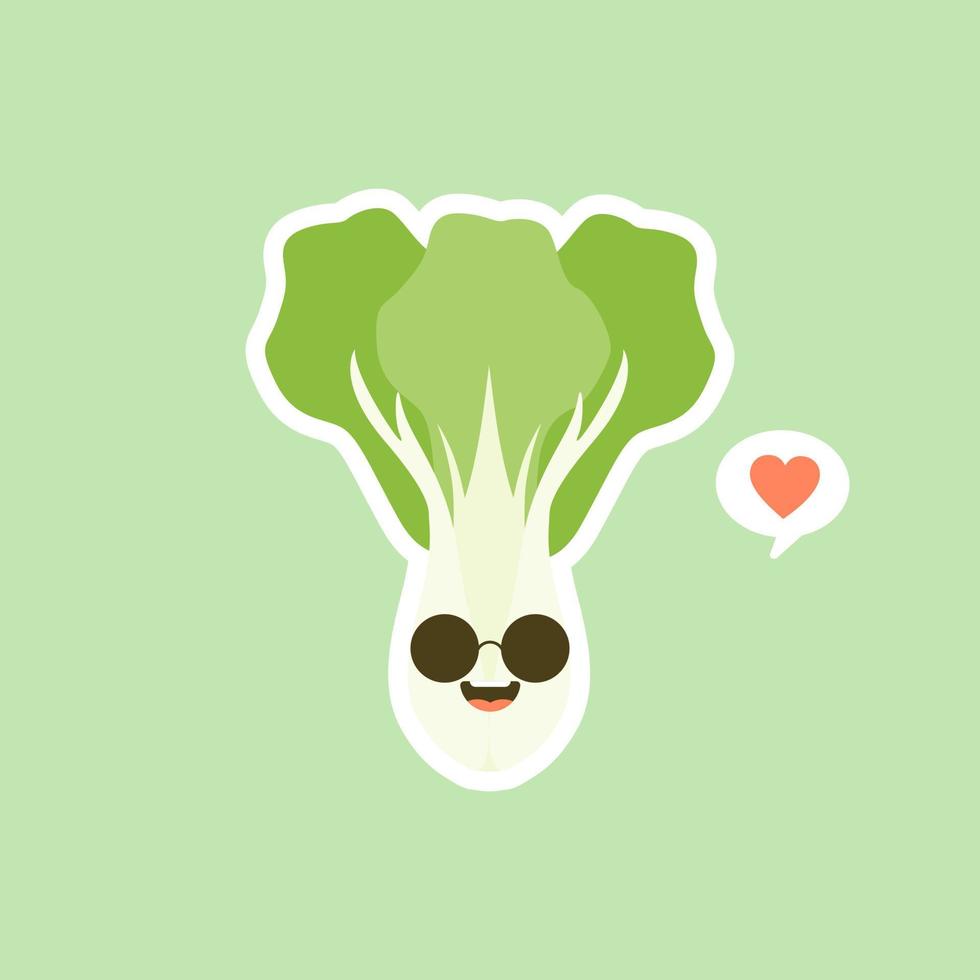 lindo pak choi personaje dibujos animados mascota vegetal comida saludable concepto aislado vector ilustración. personaje de bok choy