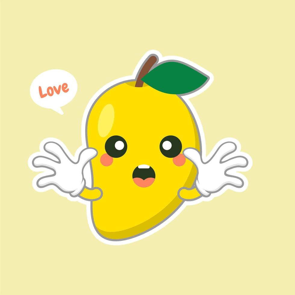 lindo y kawaii personaje de fruta de mango. ilustración de concepto vectorial en un estilo plano para una alimentación y un estilo de vida saludables. vector