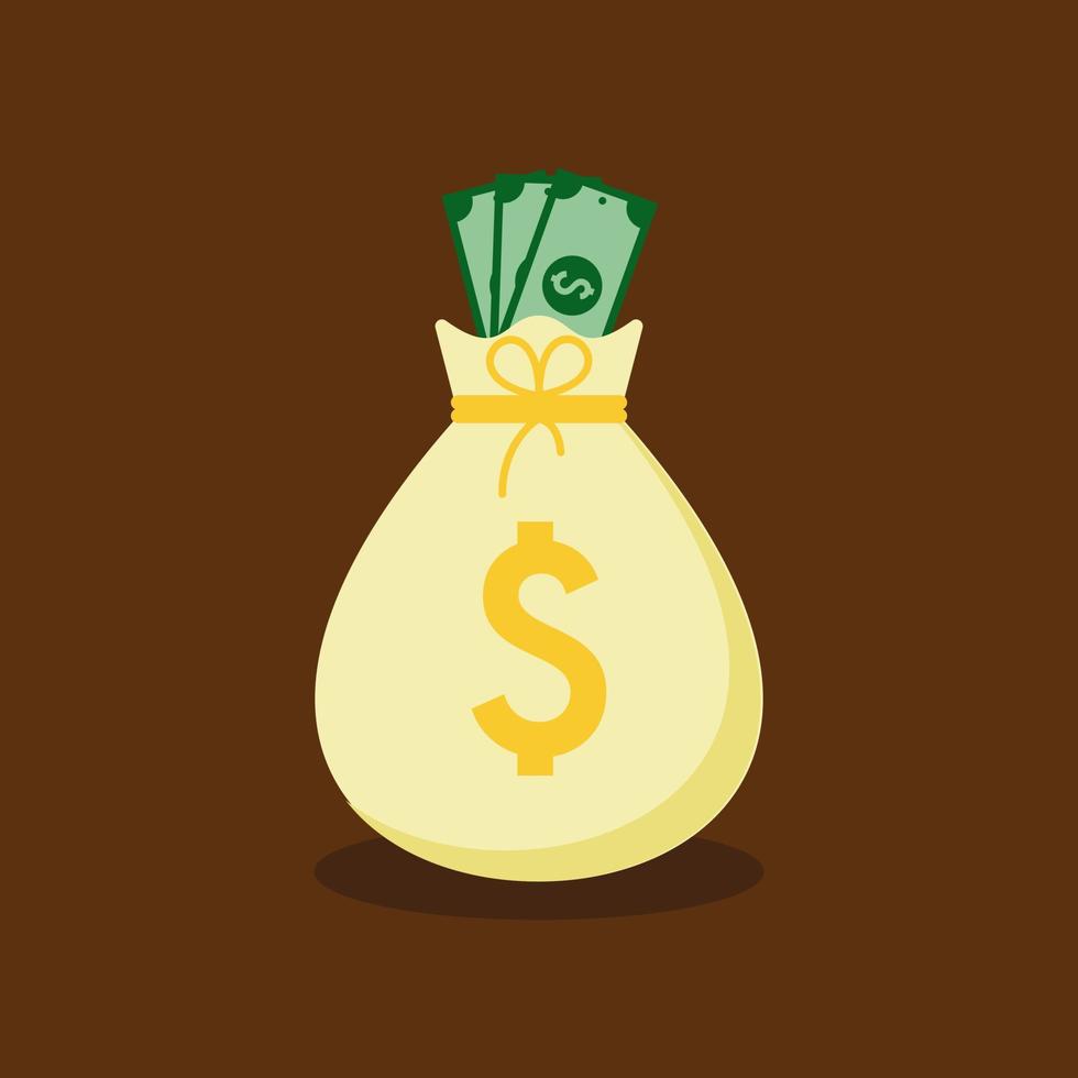 Money. Dollars banknotes. Cash money. Flat style Vector illustration. Money saving and money bag cartoon icon design